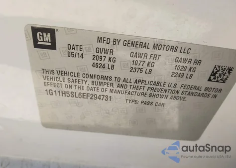 2014 Chevrolet Malibu 1Lz from USA, damaged, VIN 1G11H5SL6EF294731